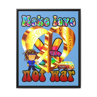 love peace - framed canvas art (light blue)