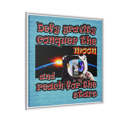 defy conquer reach - framed canvas art (faded blue)