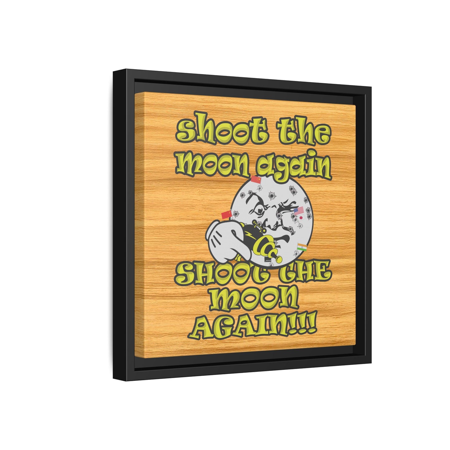 shoot the moon again - framed canvas art (butterscotch wood finish)