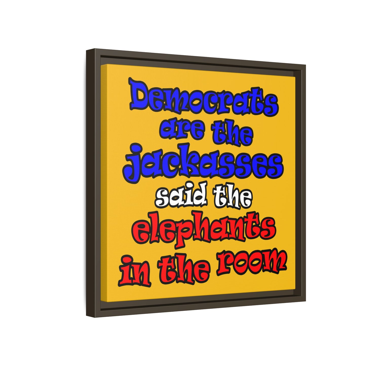 donkeys and elephants - framed canvas art (yellow)