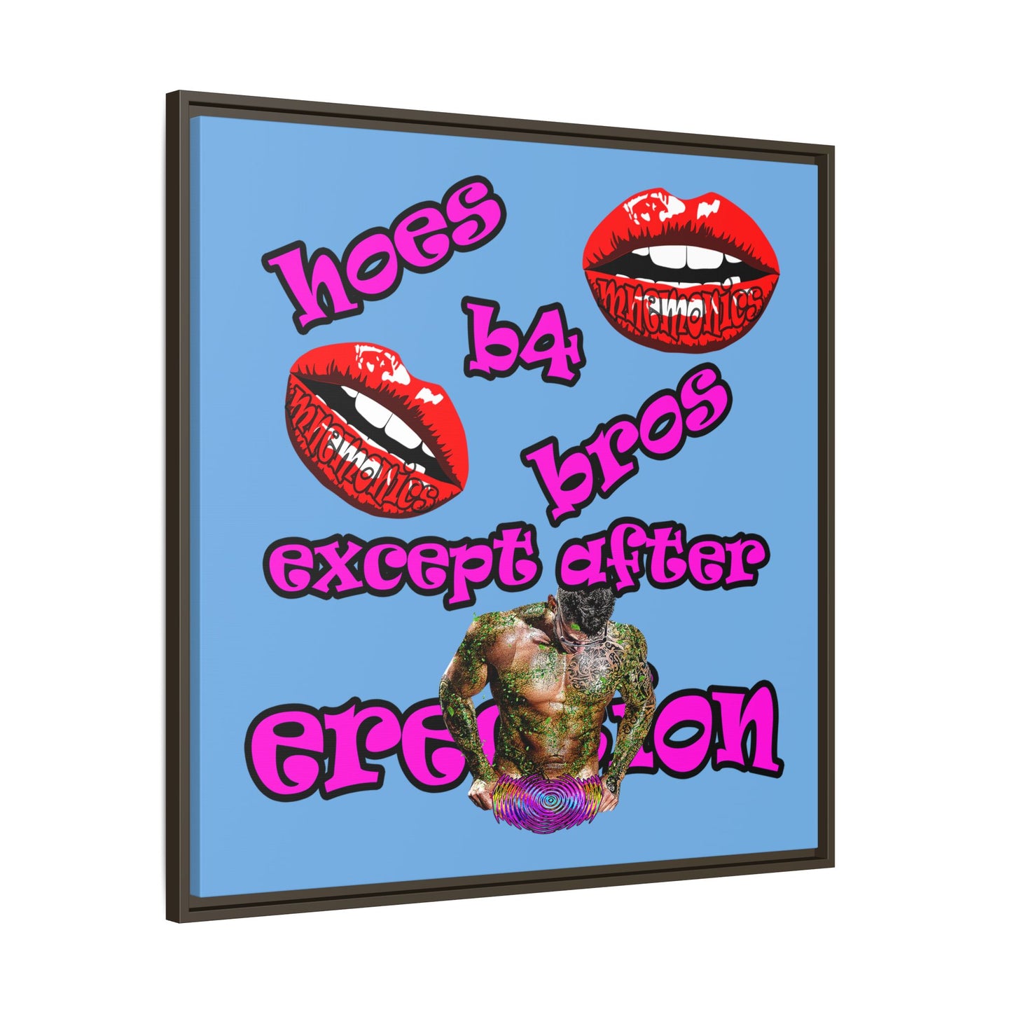 hoes b4 bros - framed canvas art (light blue)
