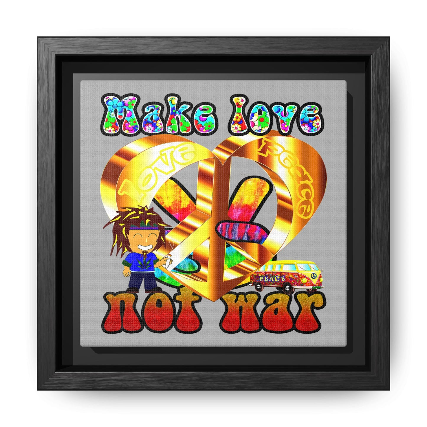 love peace - framed canvas art (light grey)
