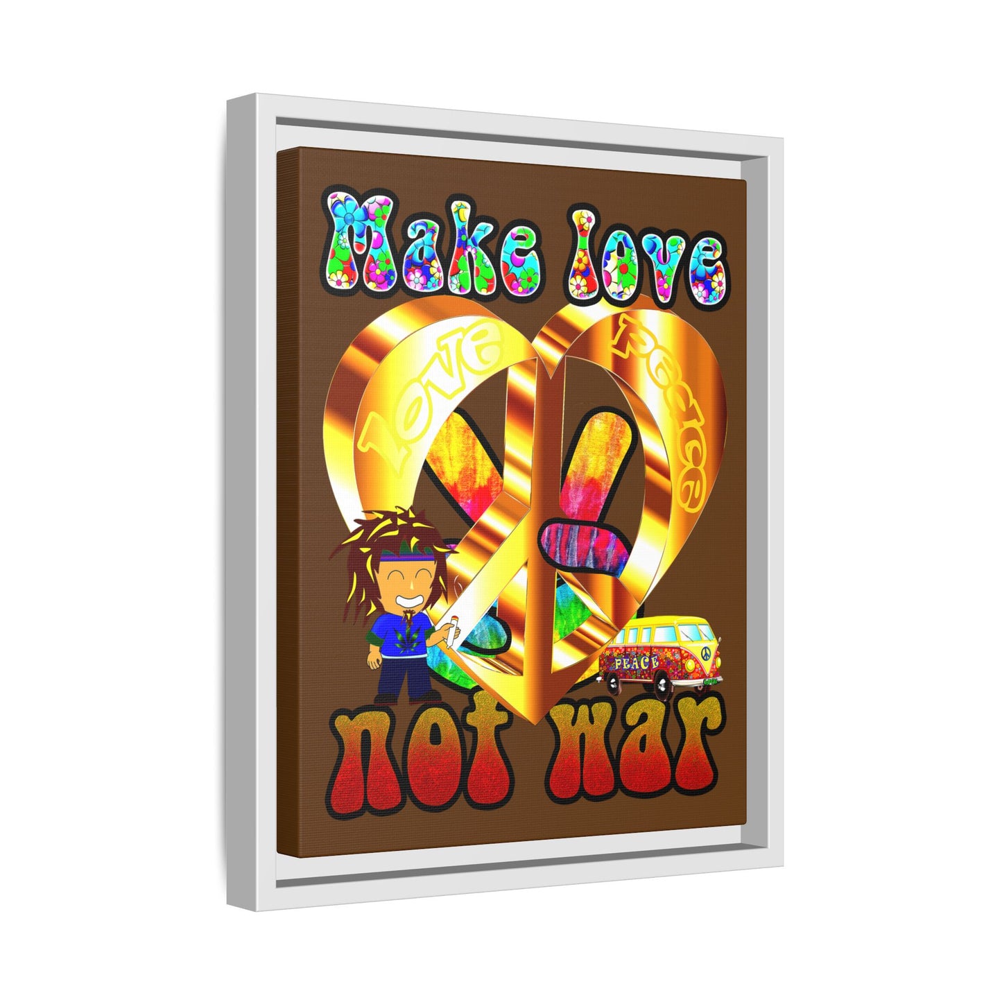 love peace - framed canvas art (brown)