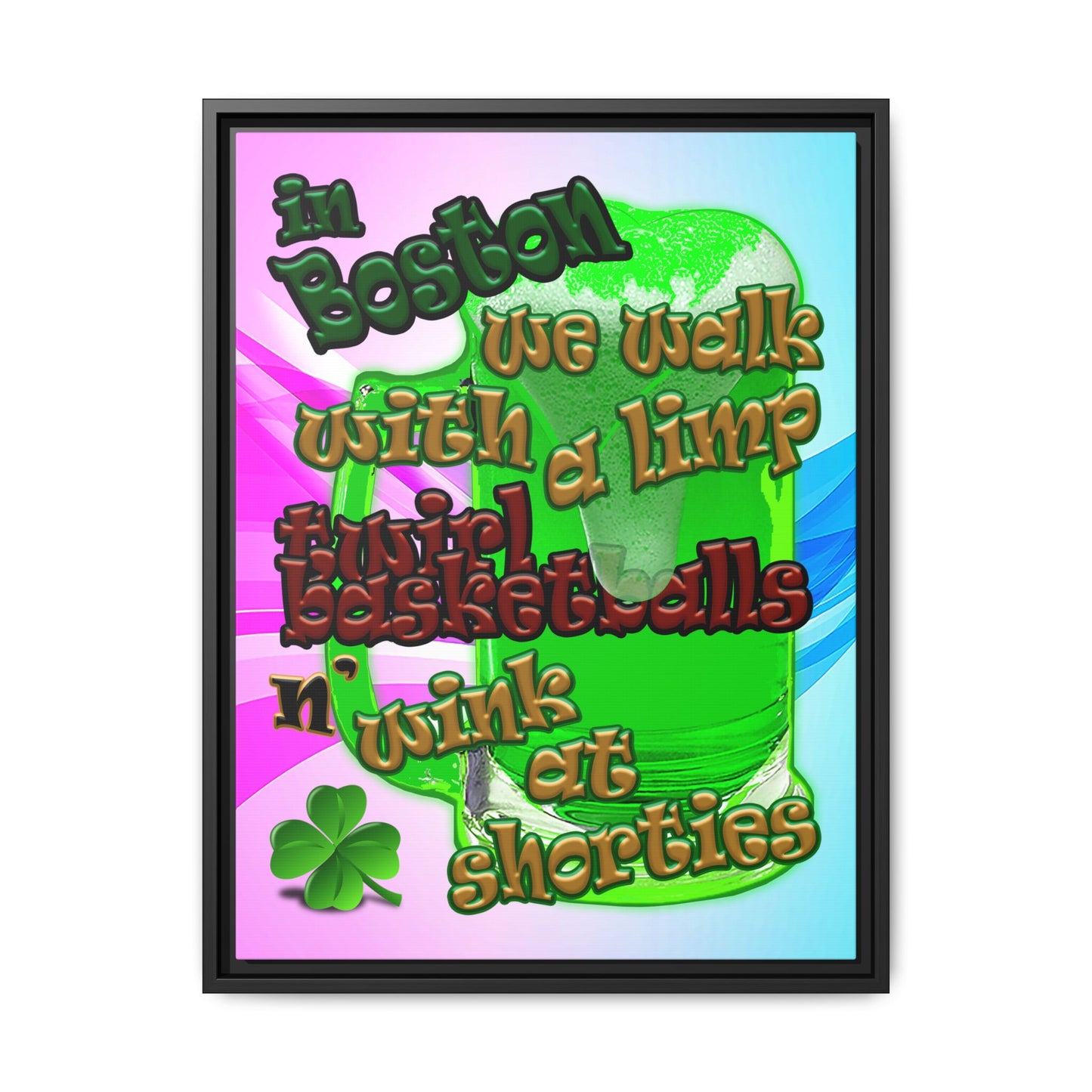 celtics logo - framed canvas art (light blue-pink wave)