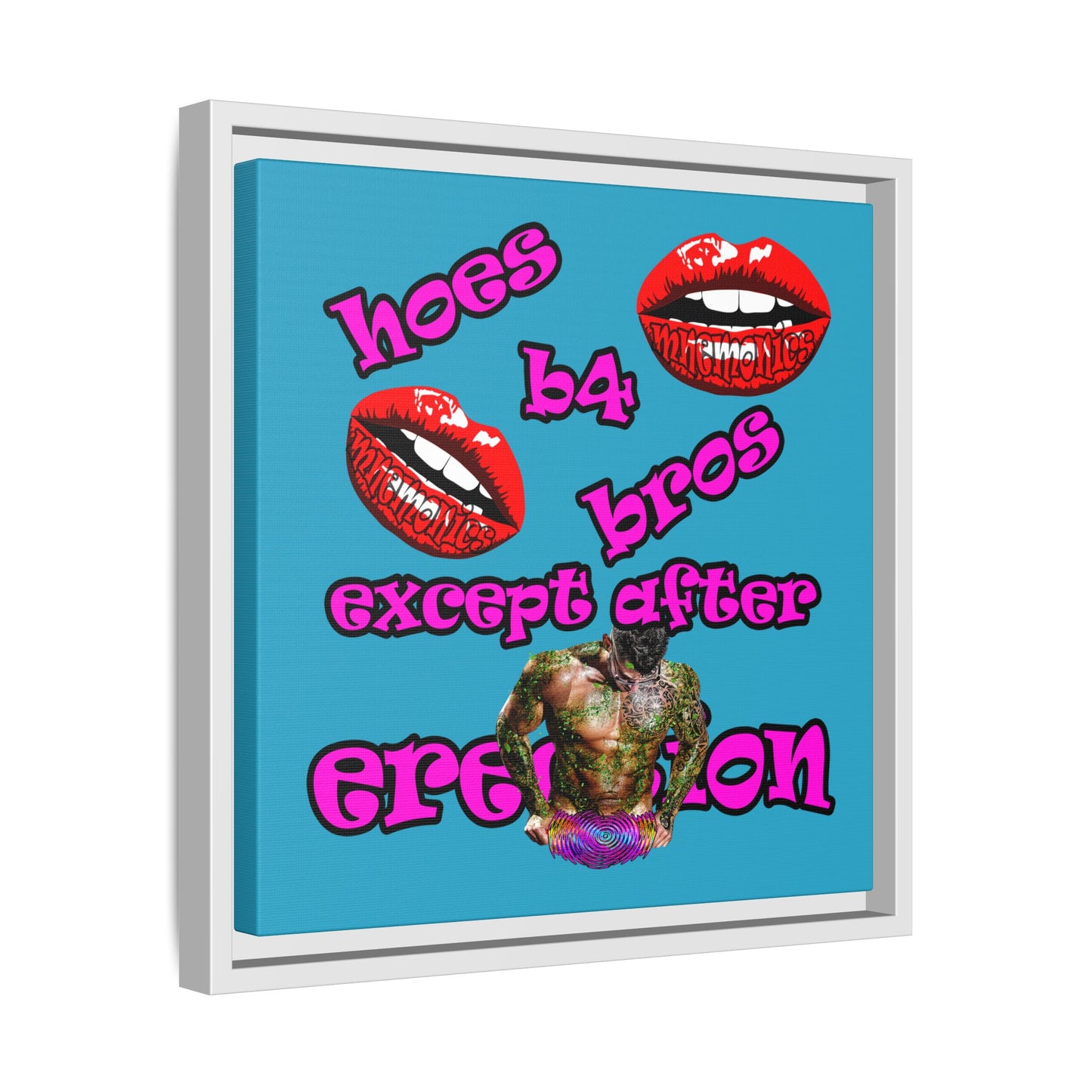 hoes b4 bros - framed canvas art (turquoise)