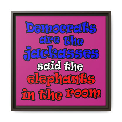 donkeys and elephants - framed canvas art (pink)