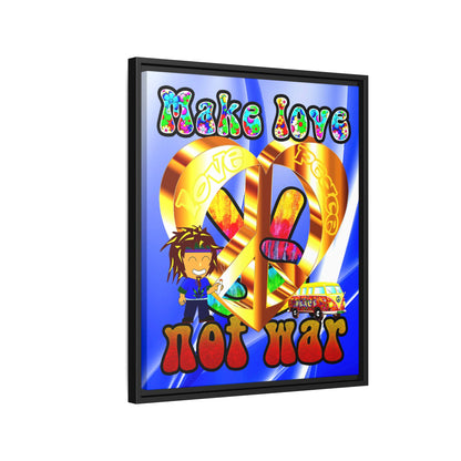 love peace - framed canvas art (blue-white wave)