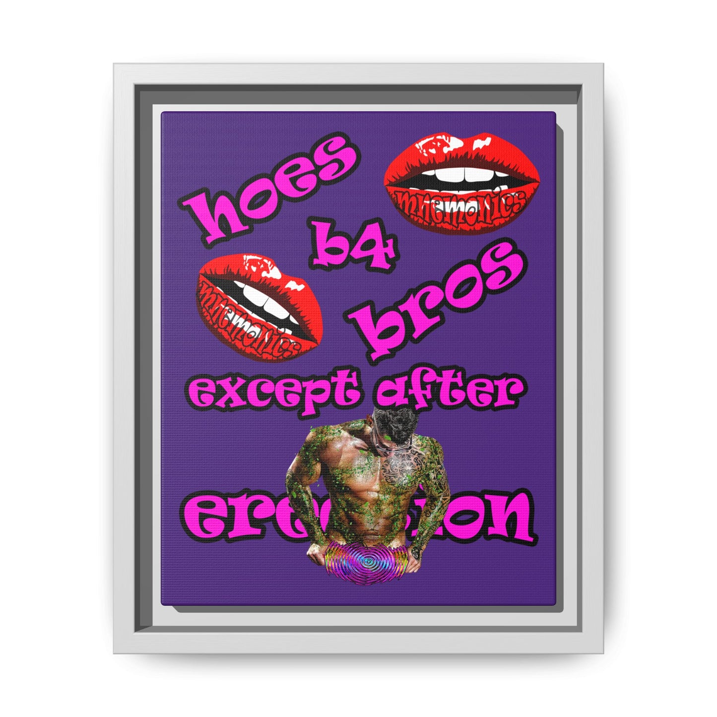 hoes b4 bros - framed canvas art (purple)