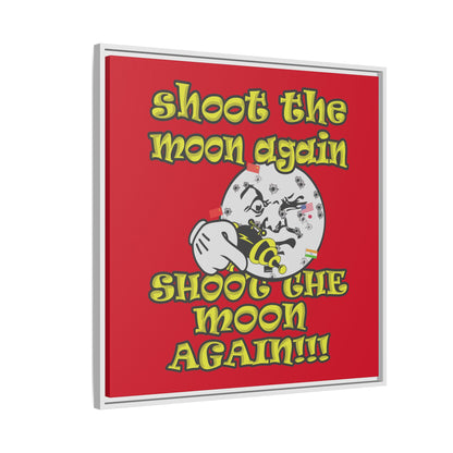 shoot the moon again - framed canvas art (dark red)