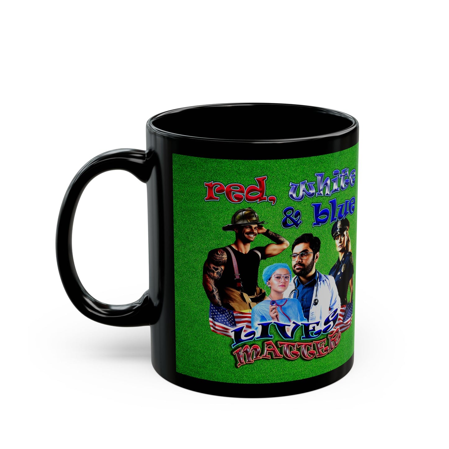 rw&b lives matter - Black Mug (green turf)