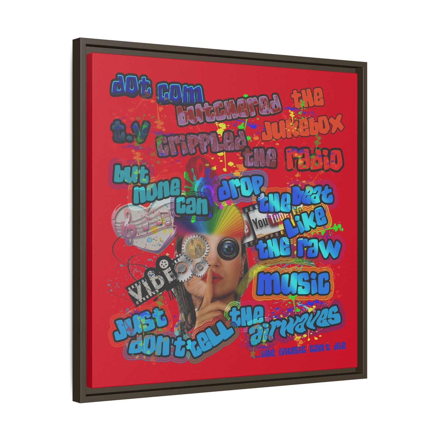 drop the beat - framed canvas art (dark red)
