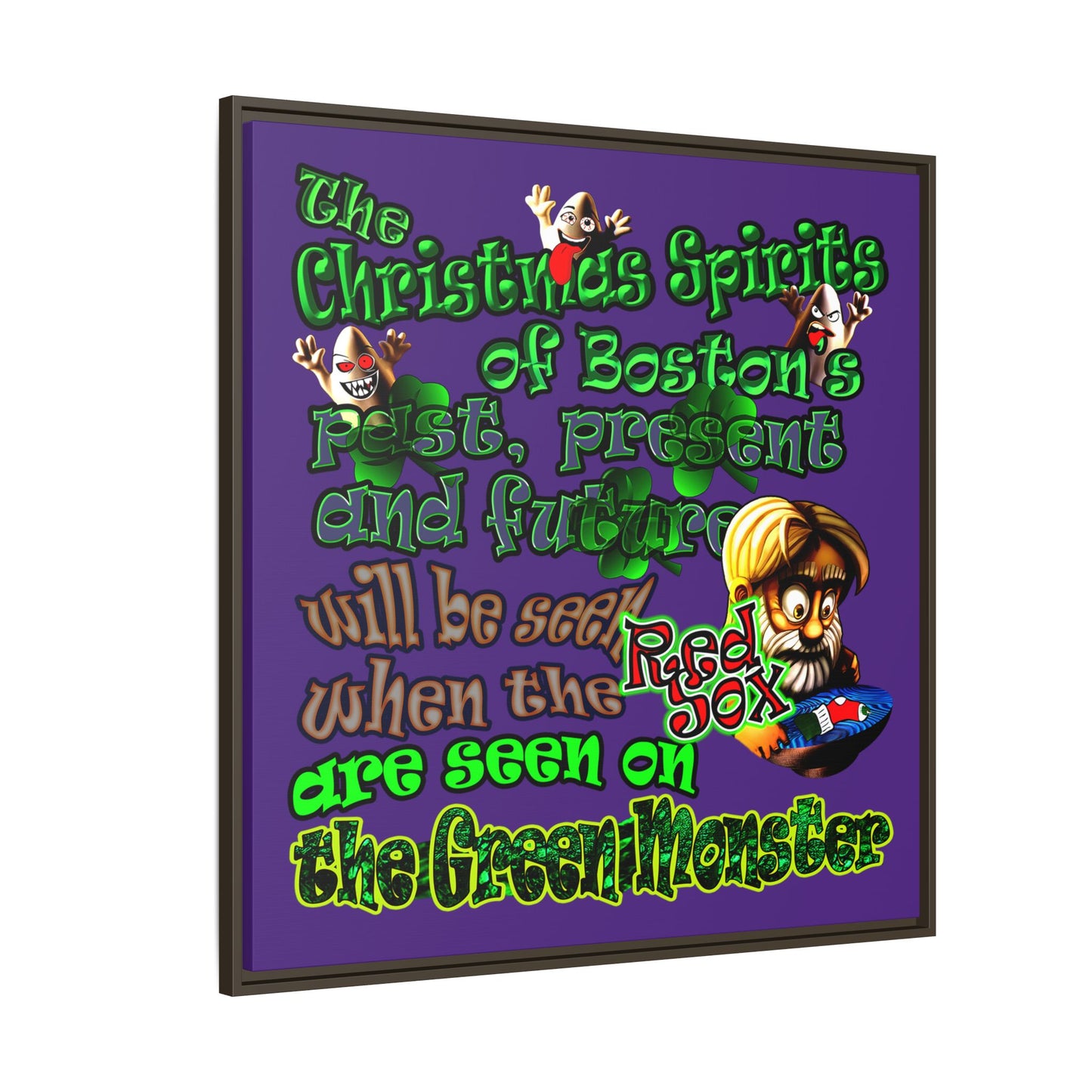 christmas spirits of boston - framed canvas art (purple)