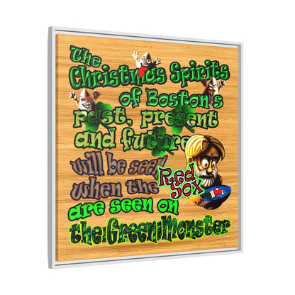 christmas spirits of boston - framed canvas art (butterscotch wood finish)