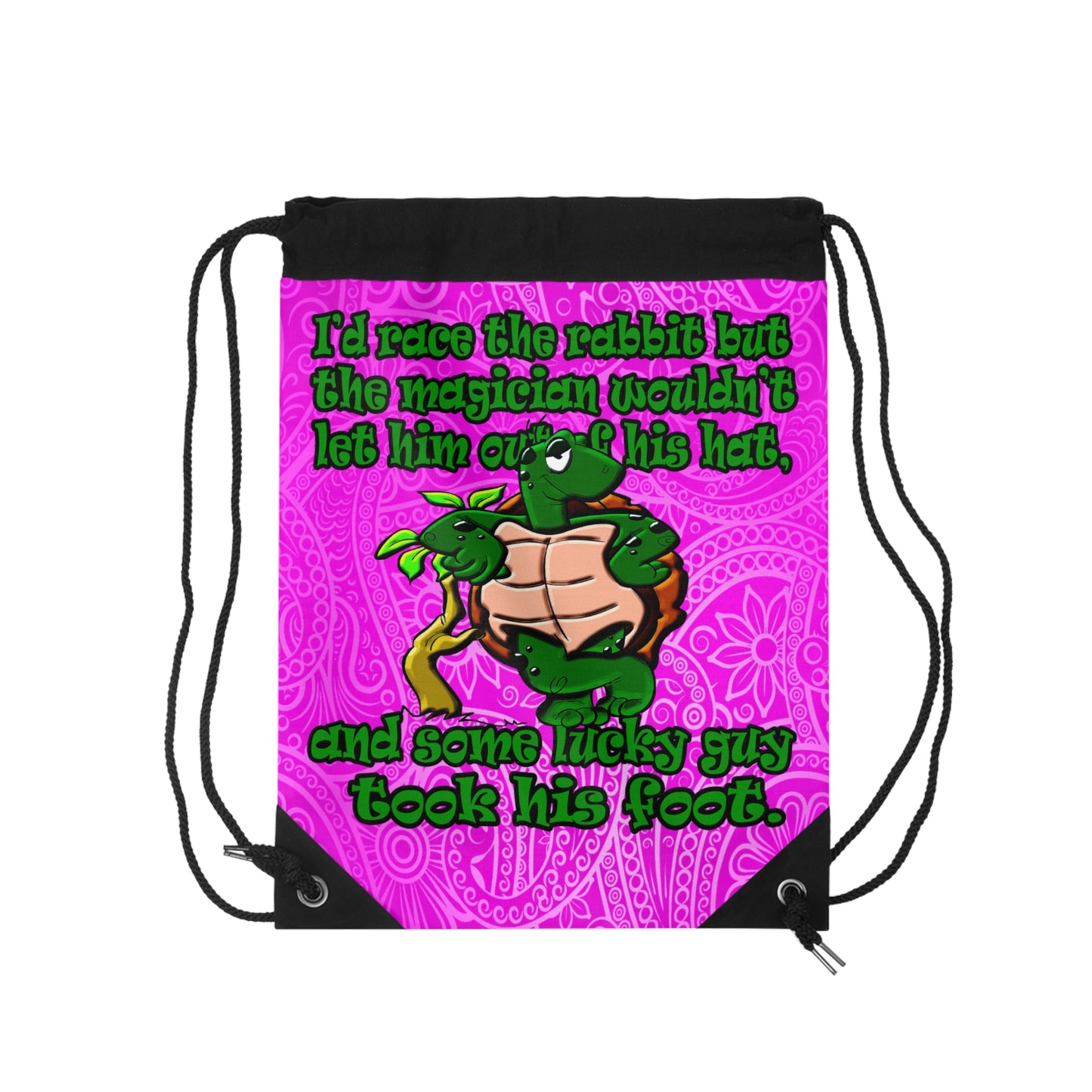 turtle race - Drawstring Bag (pink swirl)