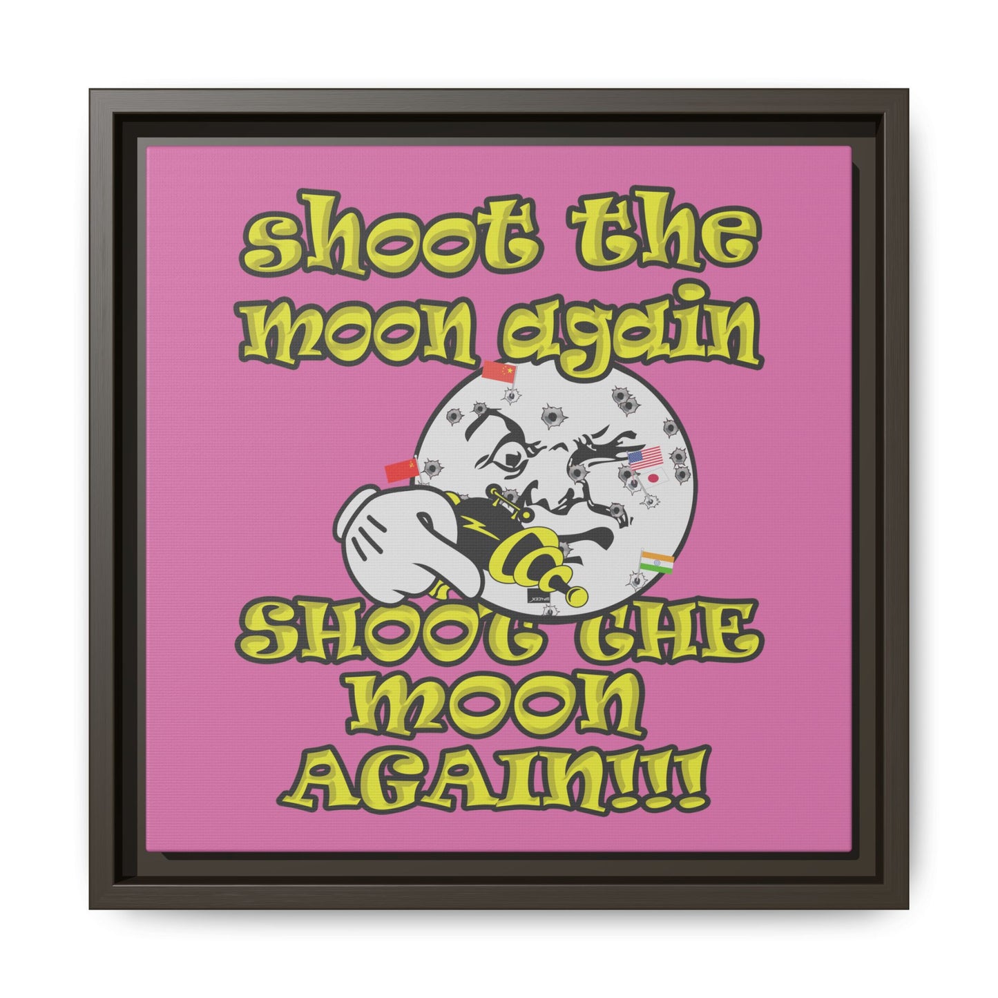 shoot the moon again - framed canvas art (light pink)