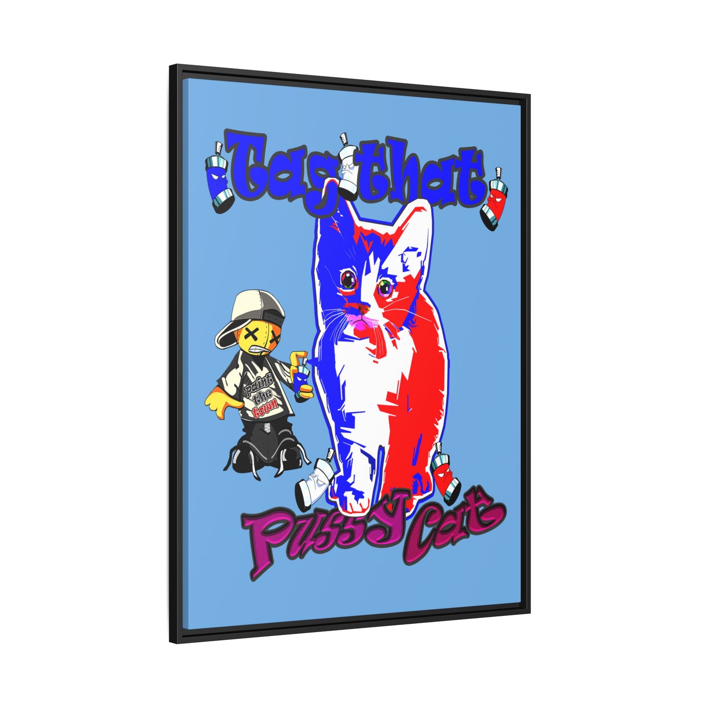 tag that - framed canvas art (light blue)