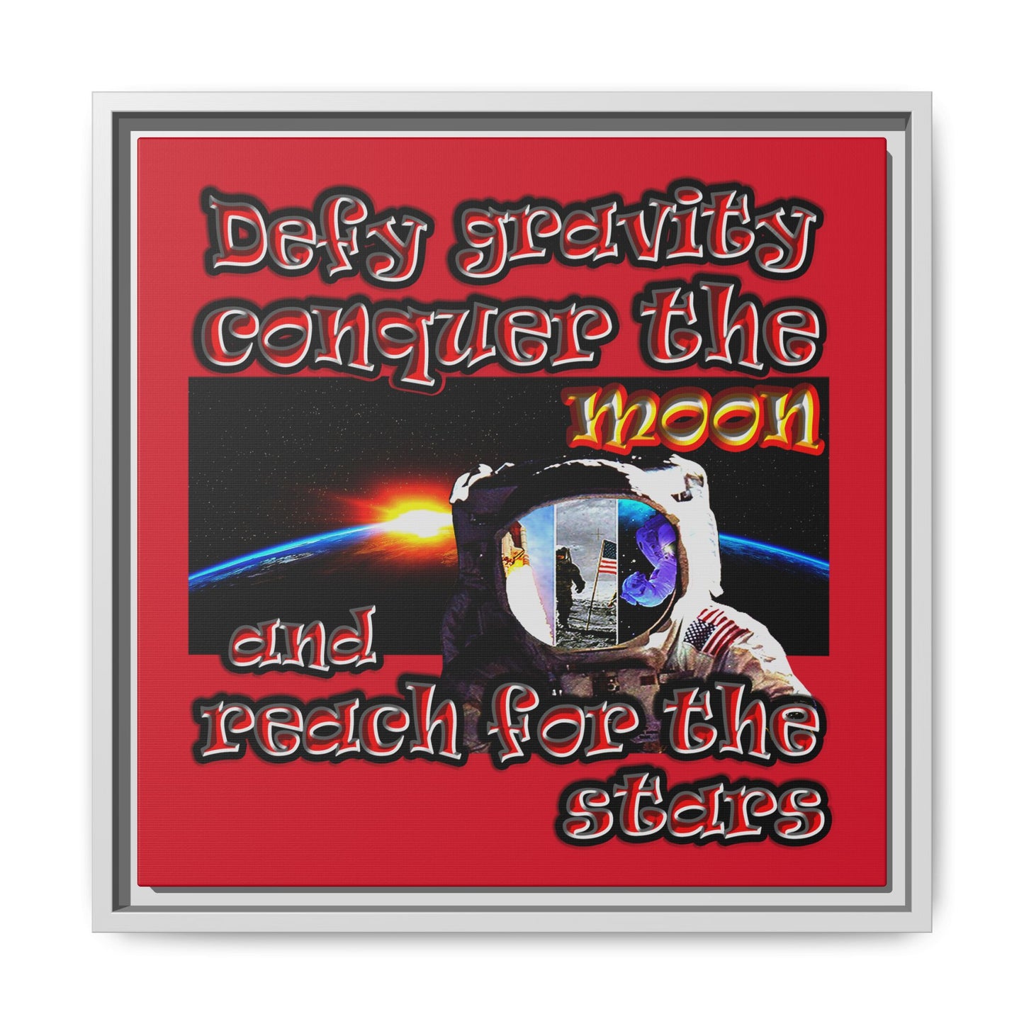 defy conquer reach - framed canvas art (dark red)