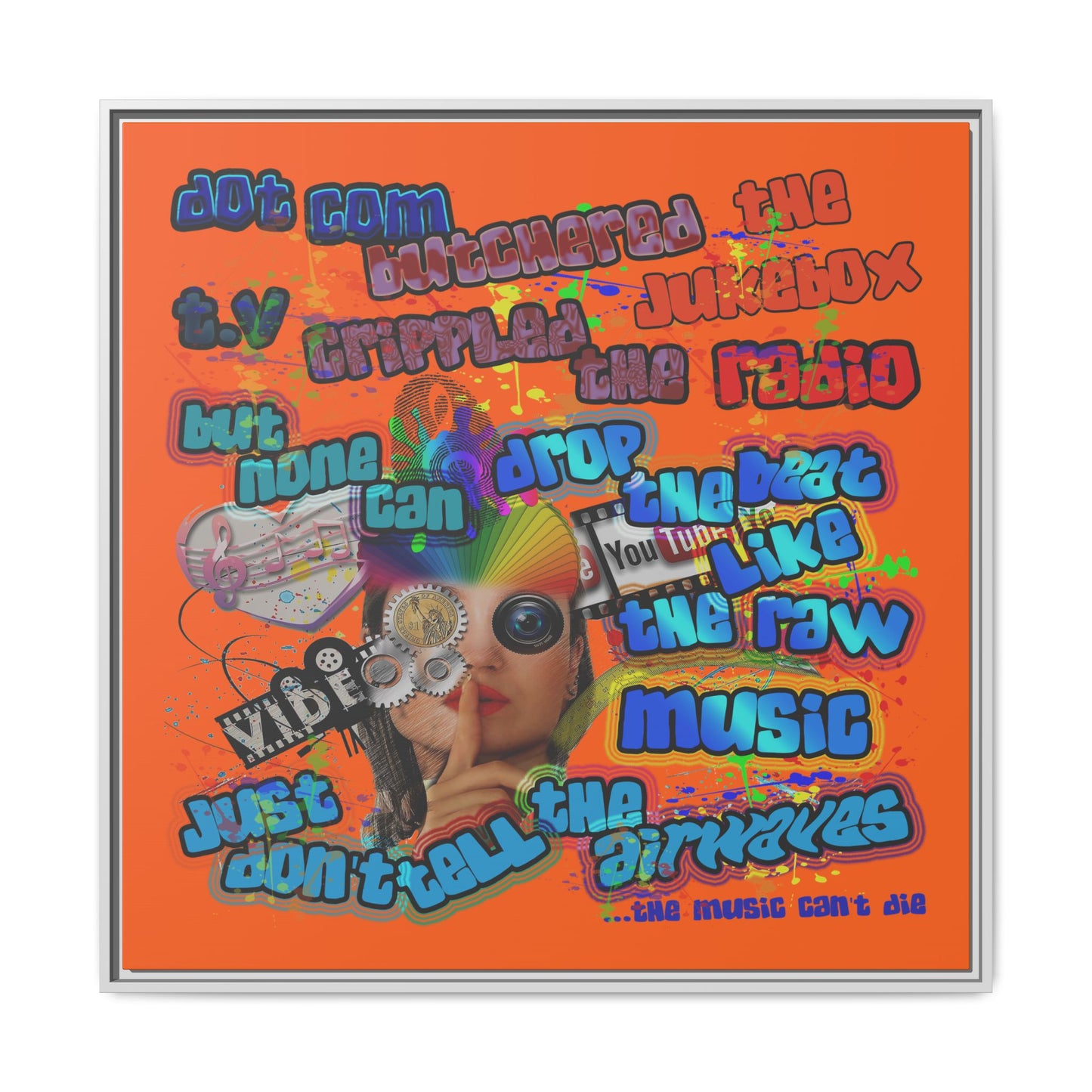 drop the beat - framed canvas art (orange)