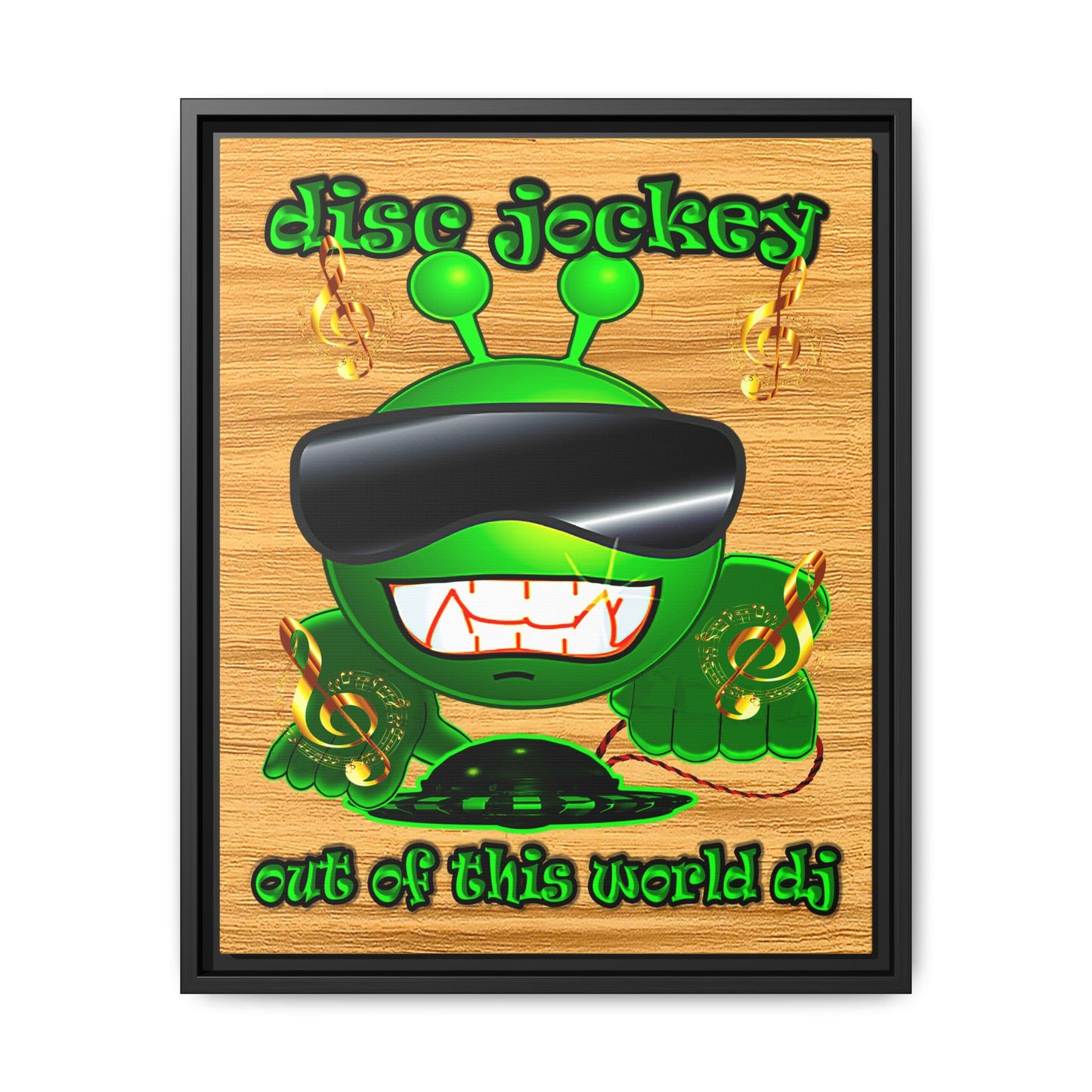 disc jockey - framed canvas art (butterscotch wood finish)