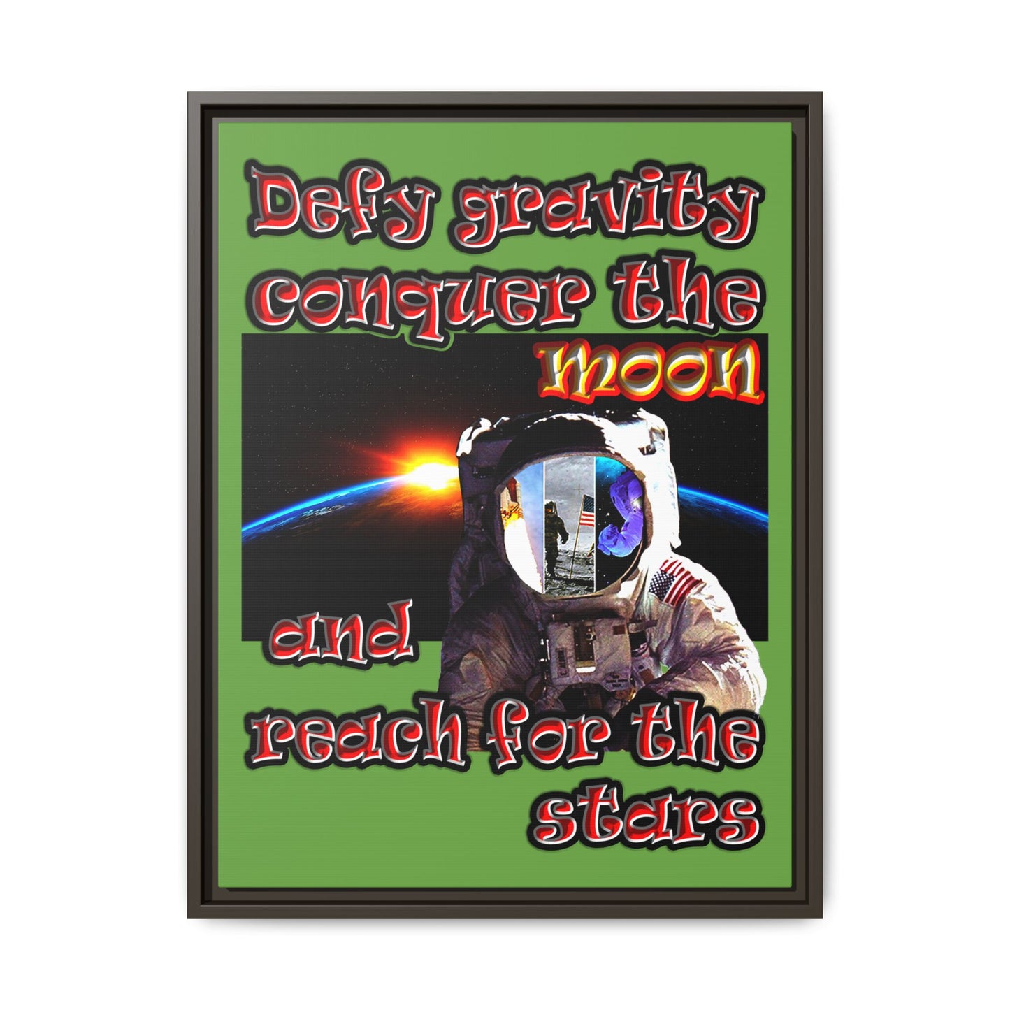 defy conquer reach - framed canvas art (green)