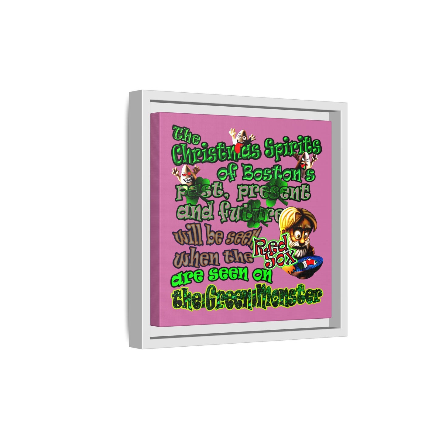 christmas spirits of boston - framed canvas art (light pink)