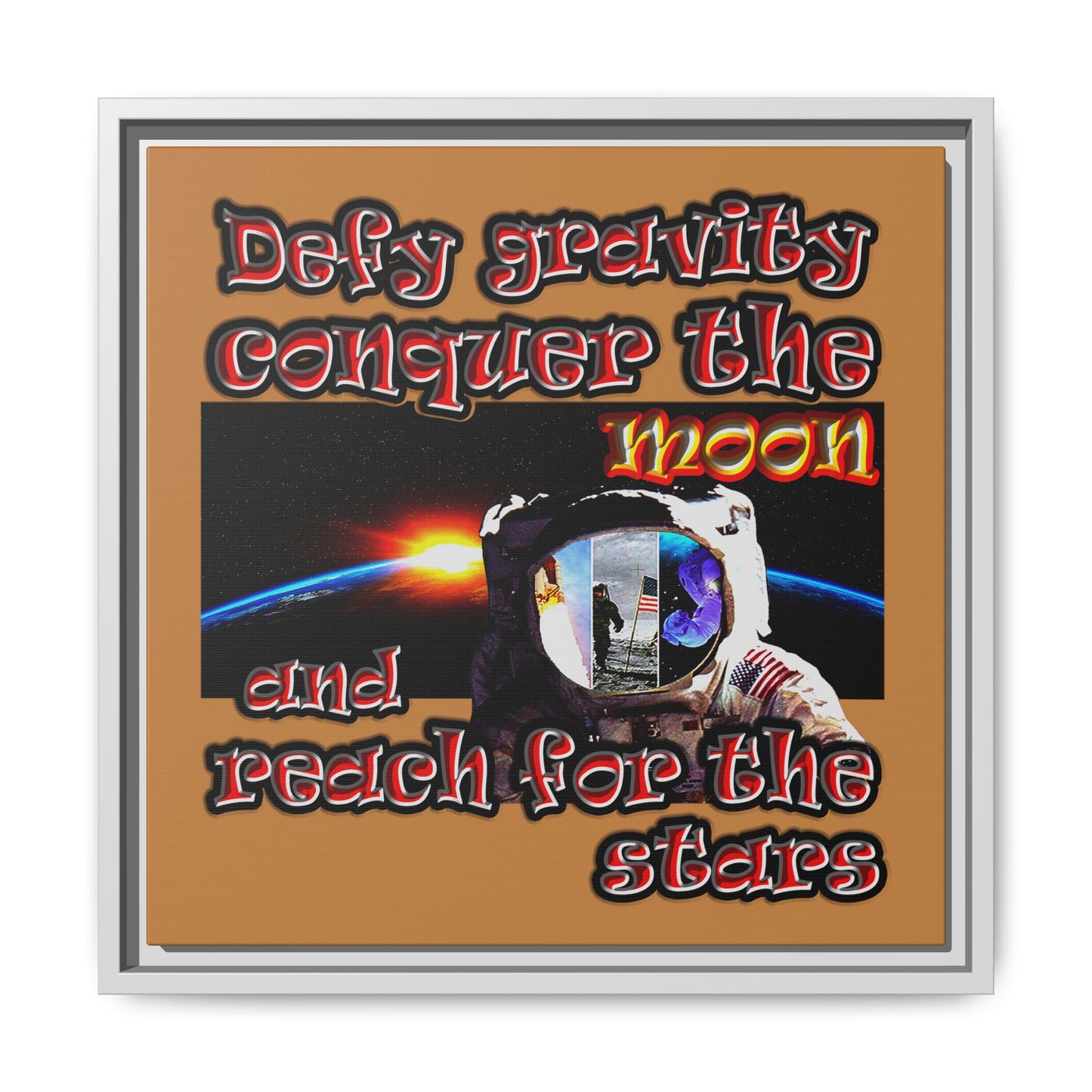 defy conquer reach - framed canvas art (light brown)