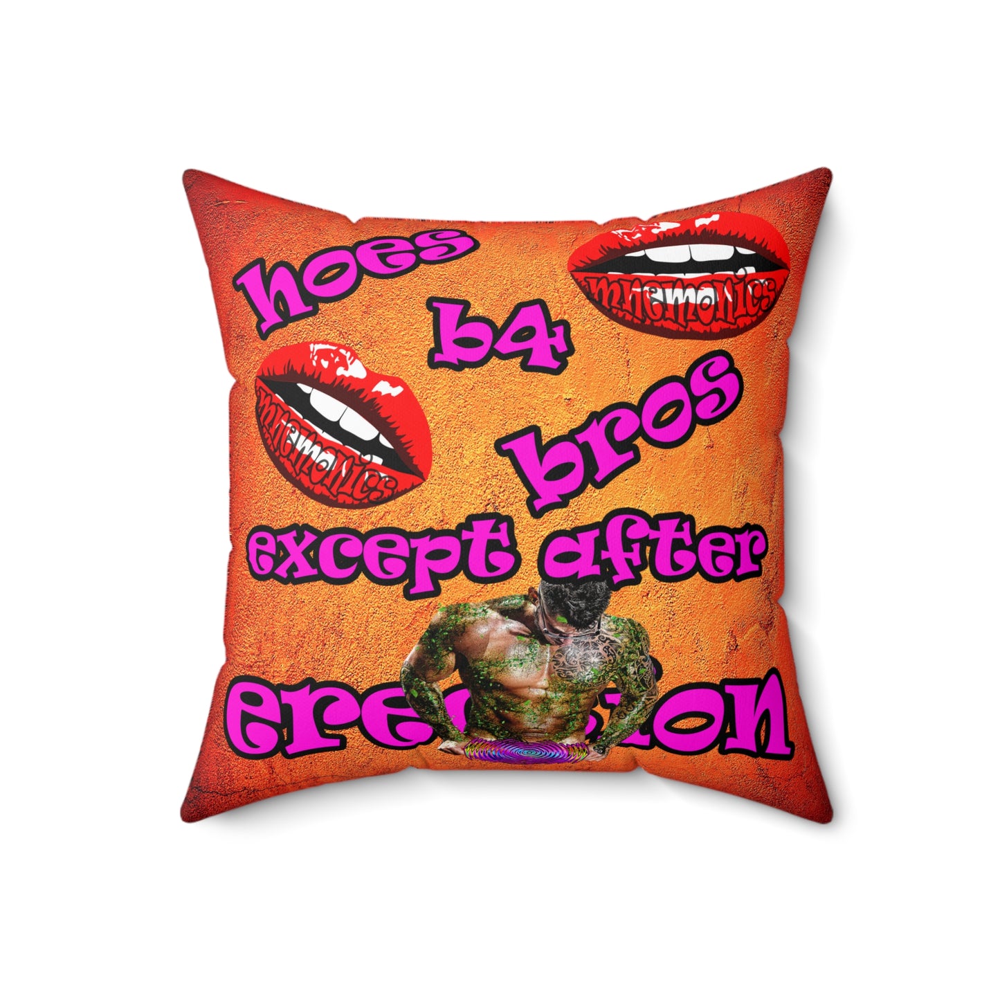 hoes b4 bros - Spun Polyester Square Pillow - (burnt orange)