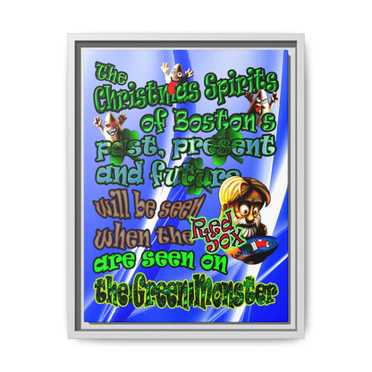 christmas spirits of boston - framed canvas art (blue-white wave)