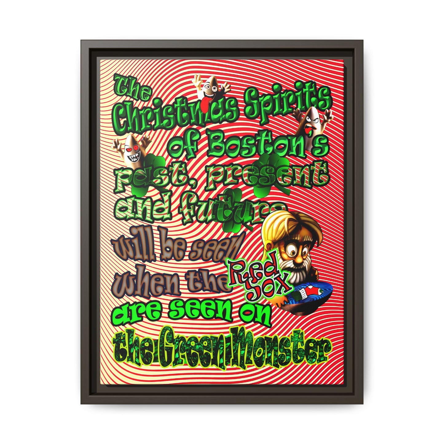 christmas spirits of boston - framed canvas art (yellow-orange wave)