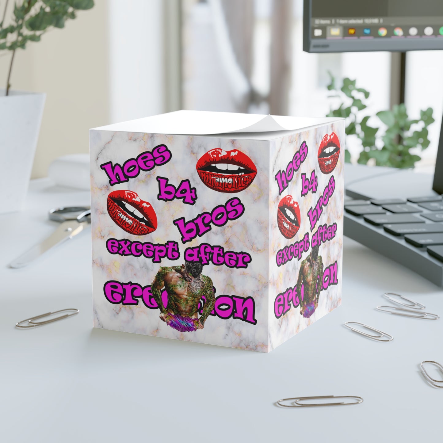 hoes b4 bros - note cube (white marble)