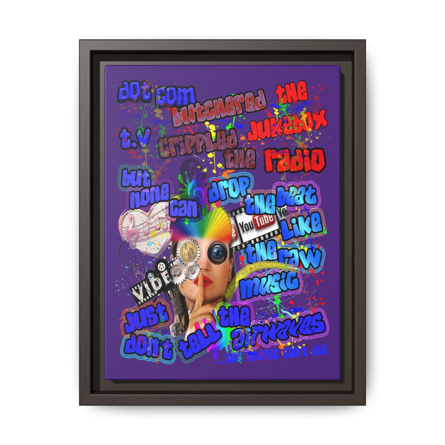 drop the beat - framed canvas art (purple)