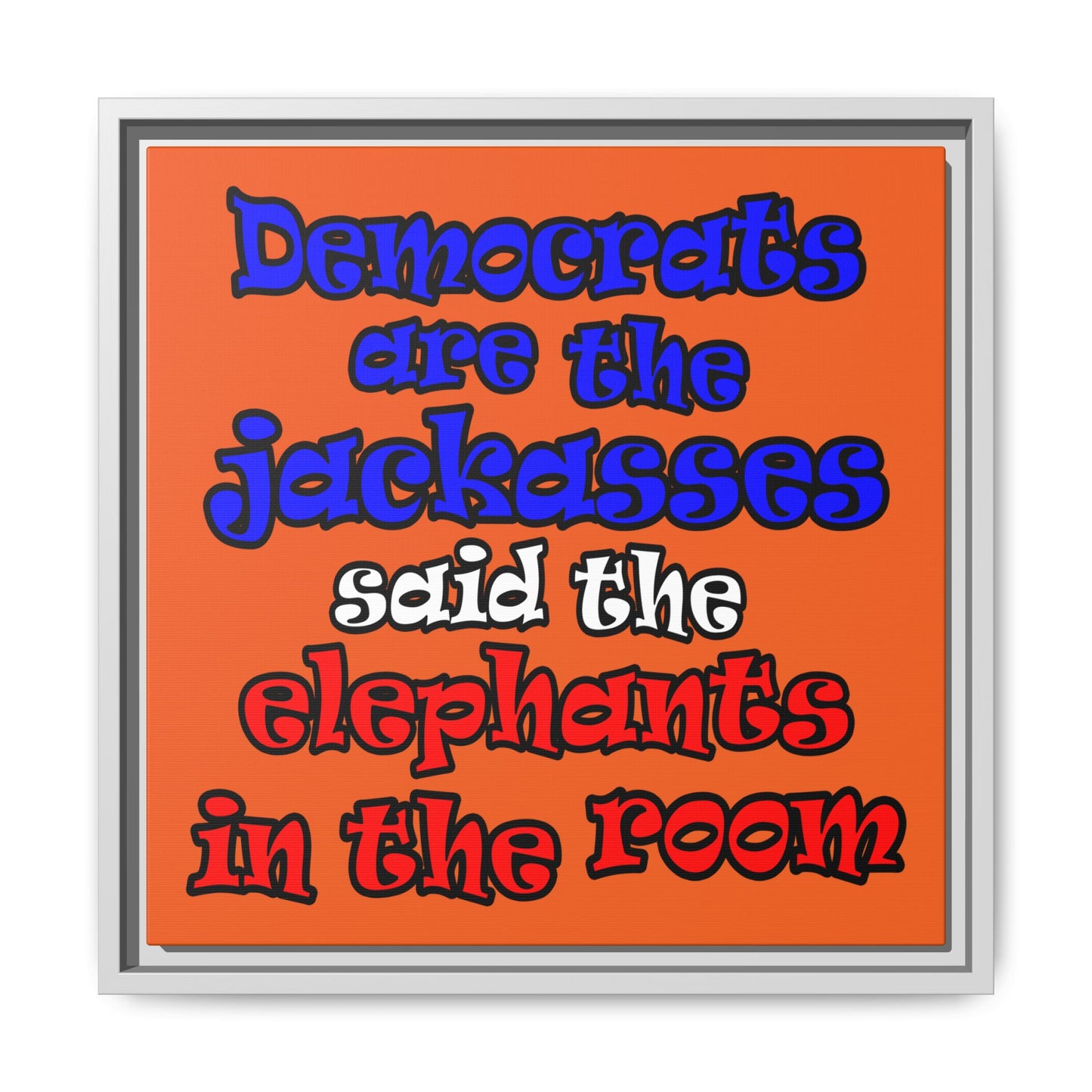 donkeys and elephants - framed canvas art (orange)