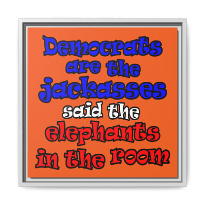 donkeys and elephants - framed canvas art (orange)