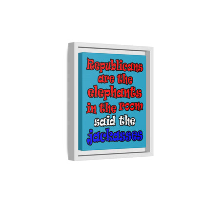 donkeys and elephants - framed canvas art (turquoise)