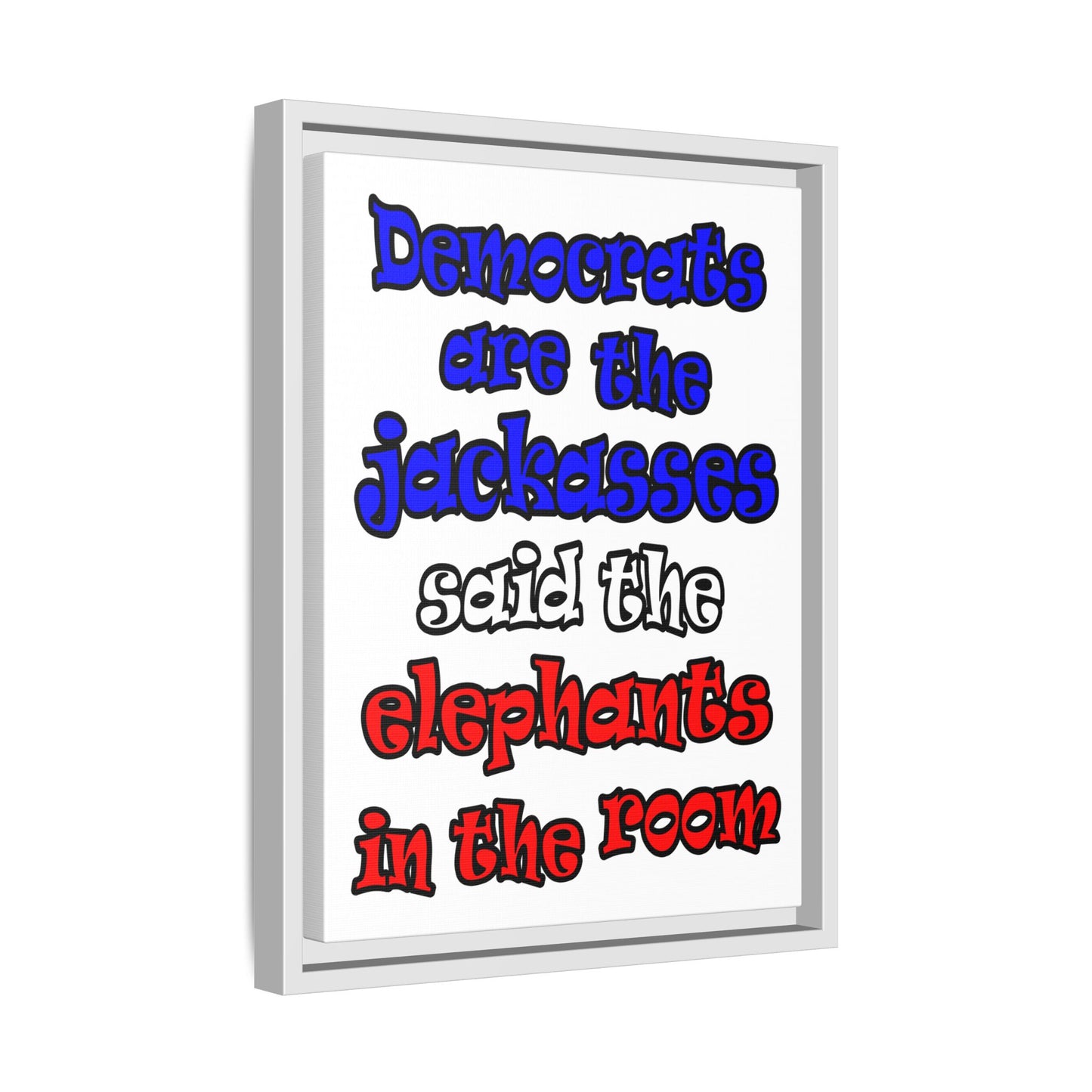 donkeys and elephants - framed canvas art (white)