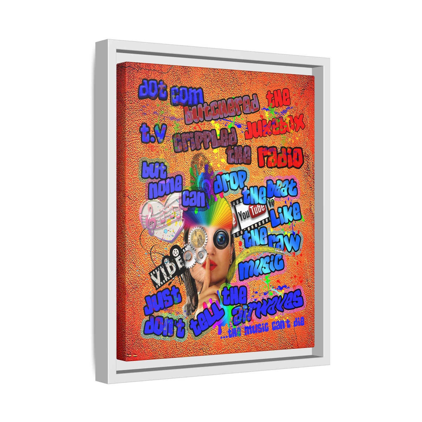 drop the beat - framed canvas art (burnt orange)