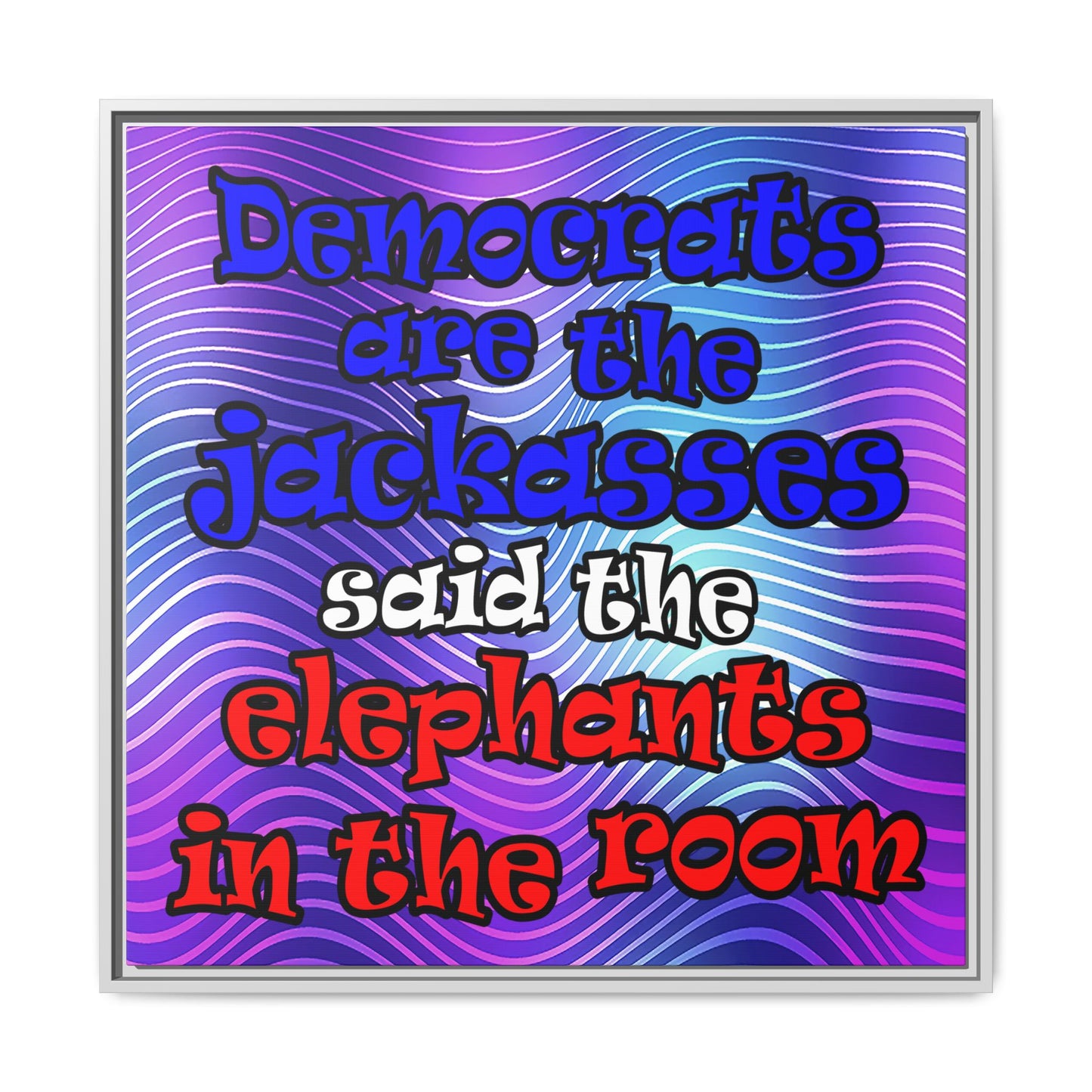 donkeys and elephants - framed canvas art (purple wave)