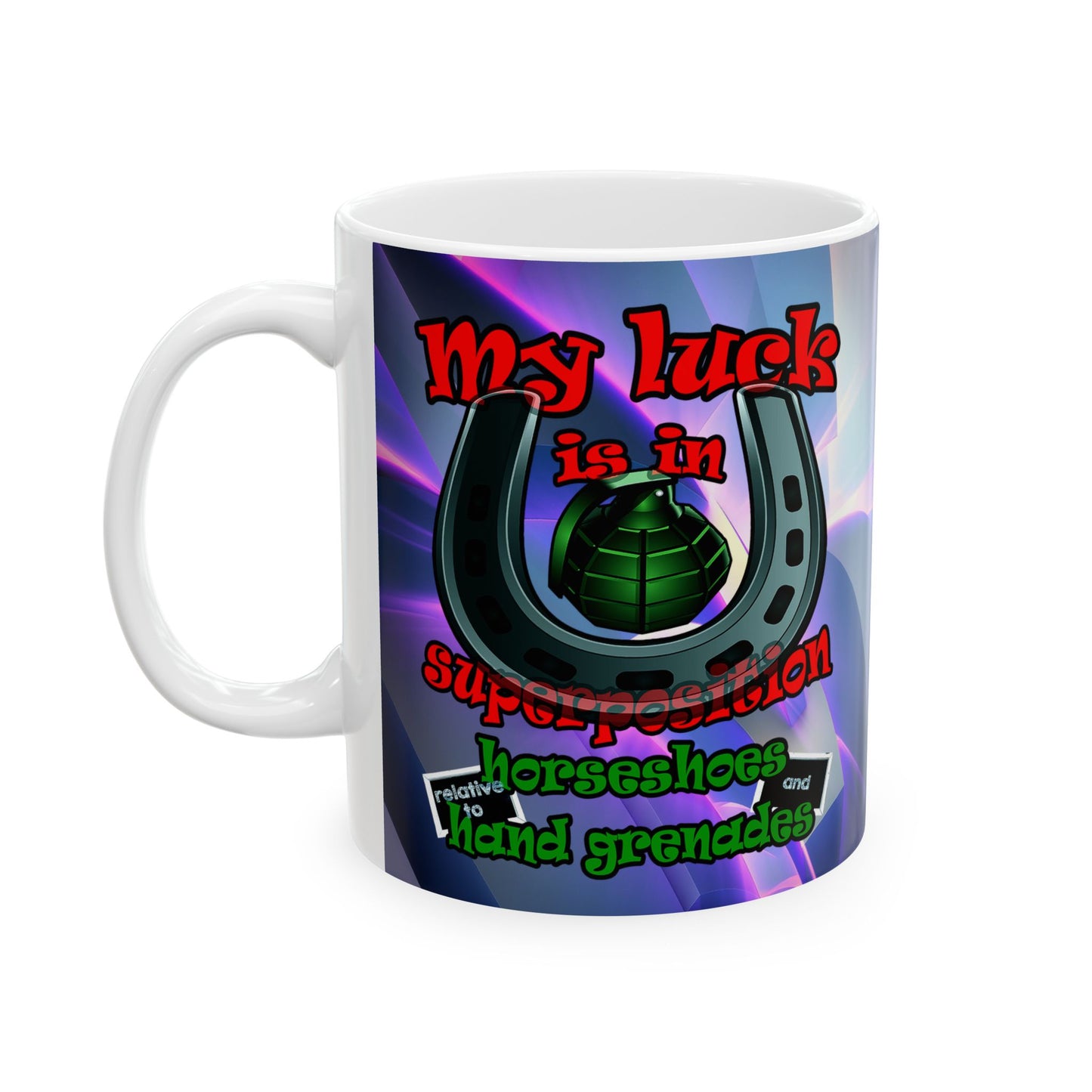 my luck - White Mug (grey-pink wave)