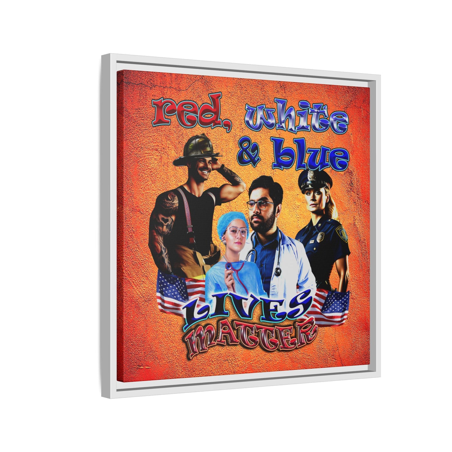 rw&b lives matter - framed canvas art (burnt orange)