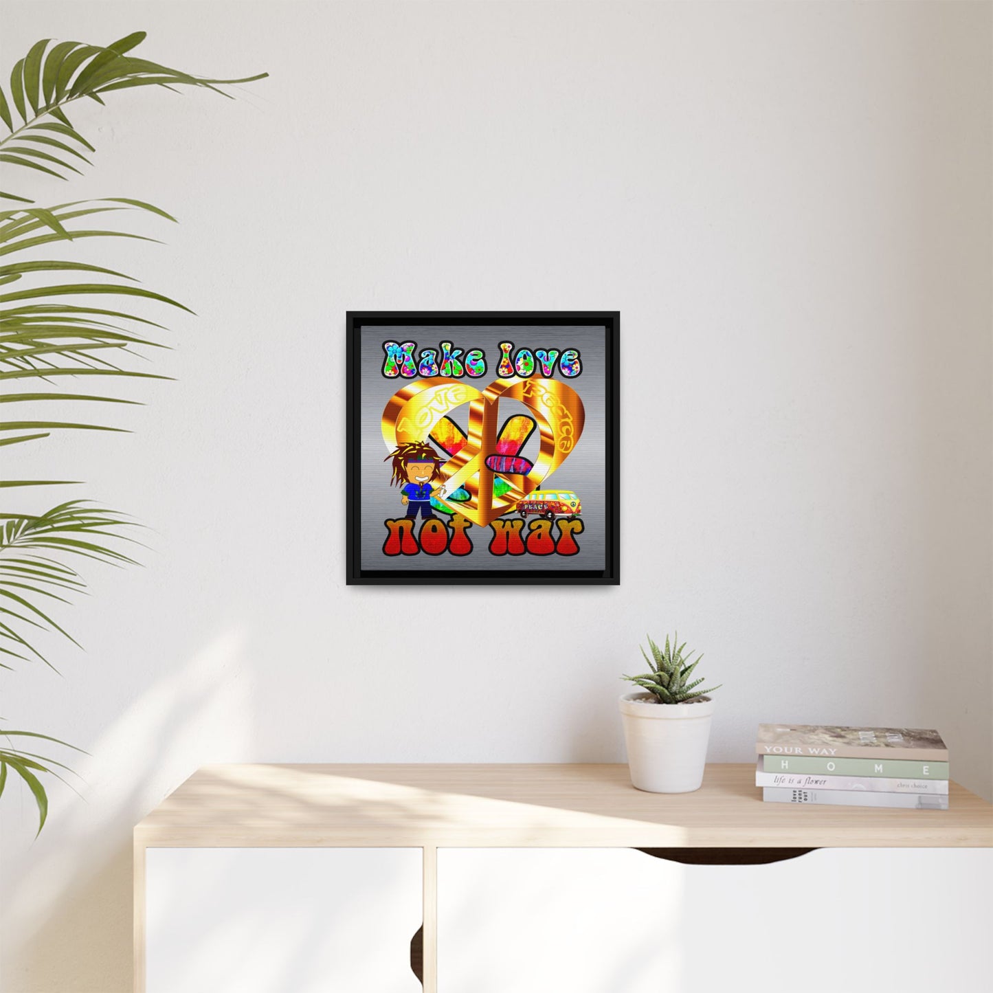 love peace - framed canvas art (brushed nickel)