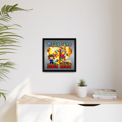 love peace - framed canvas art (brushed nickel)