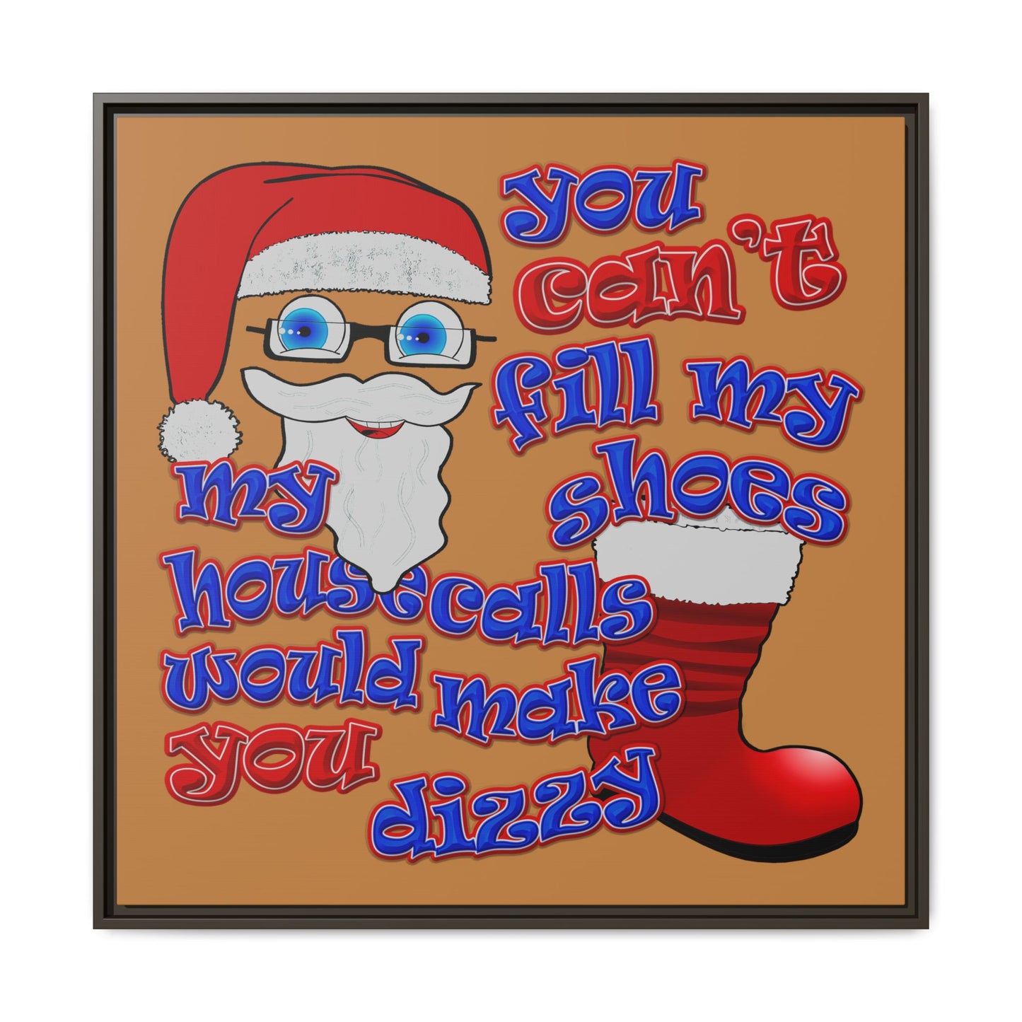 santa's shoes - framed canvas art (light brown)