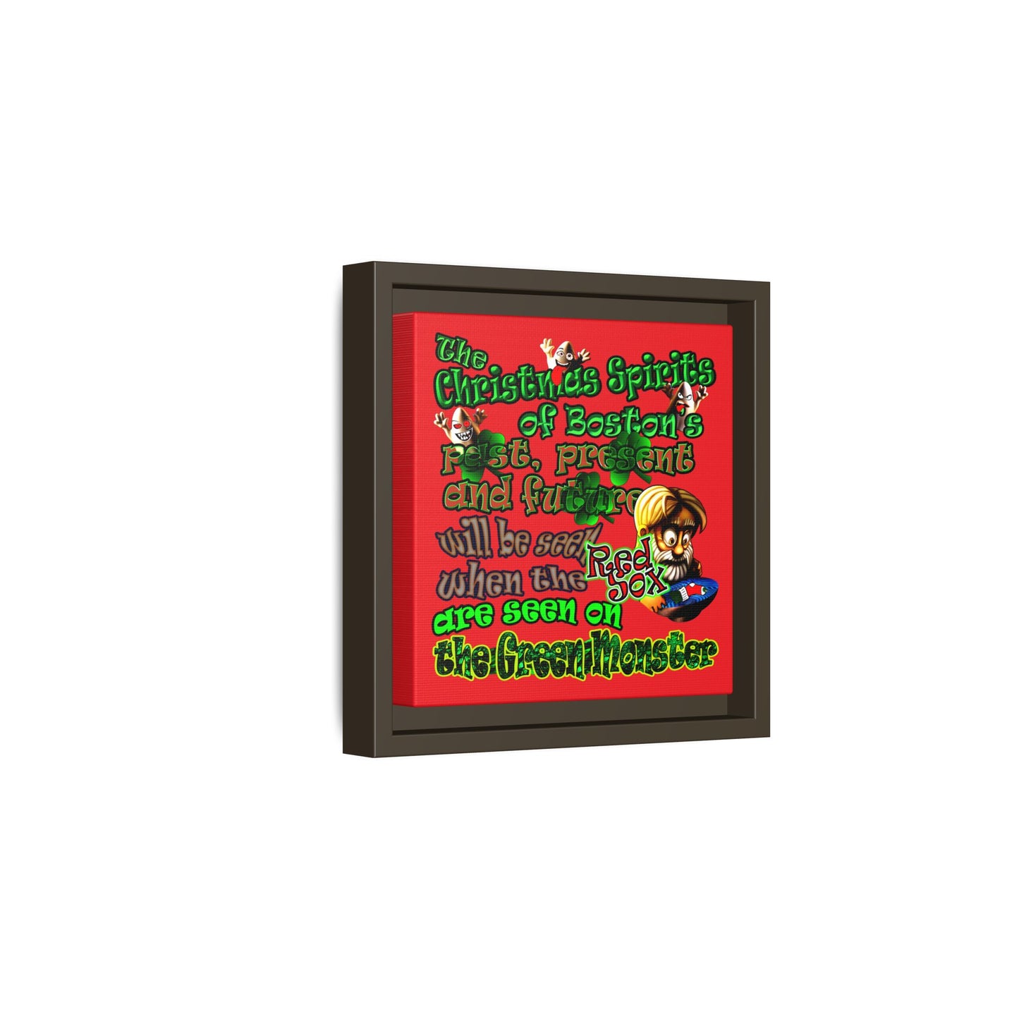 christmas spirits of boston - framed canvas art (red)