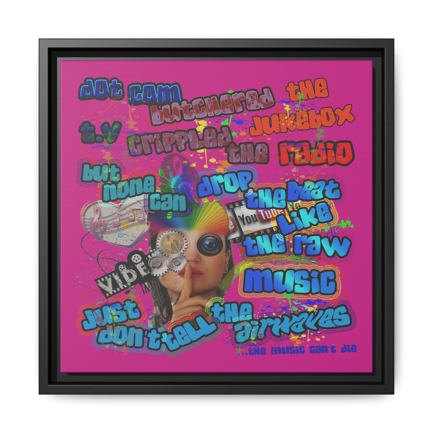 drop the beat - framed canvas art (pink)