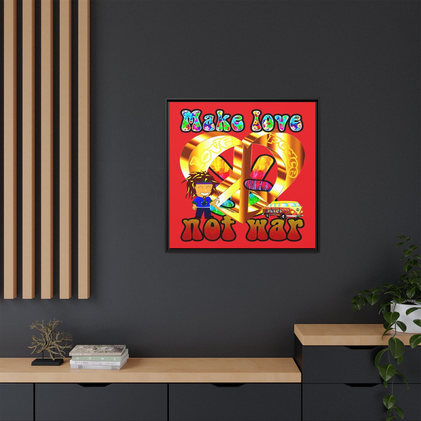 love peace - framed canvas art (red)