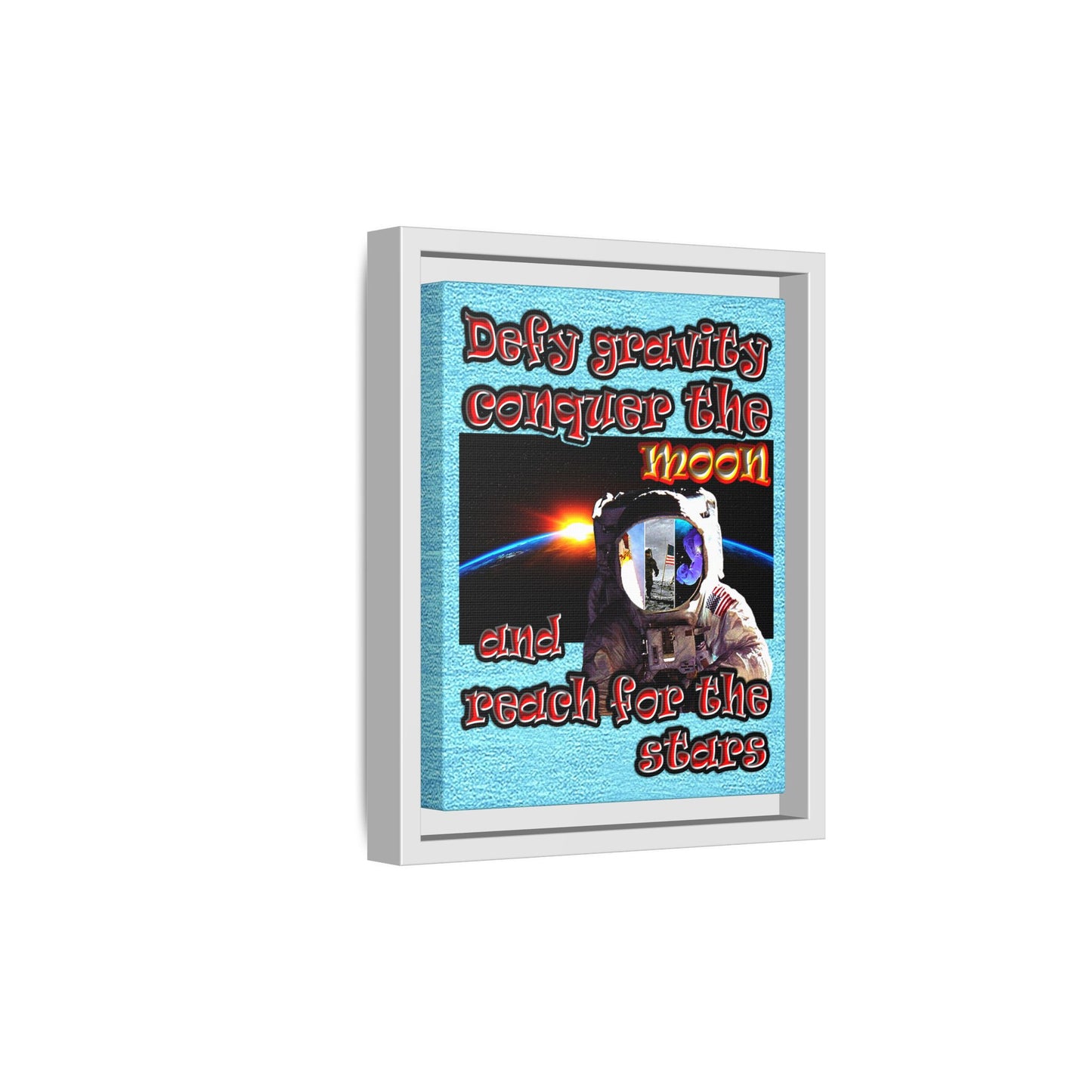 defy conquer reach - framed canvas art (faded blue)