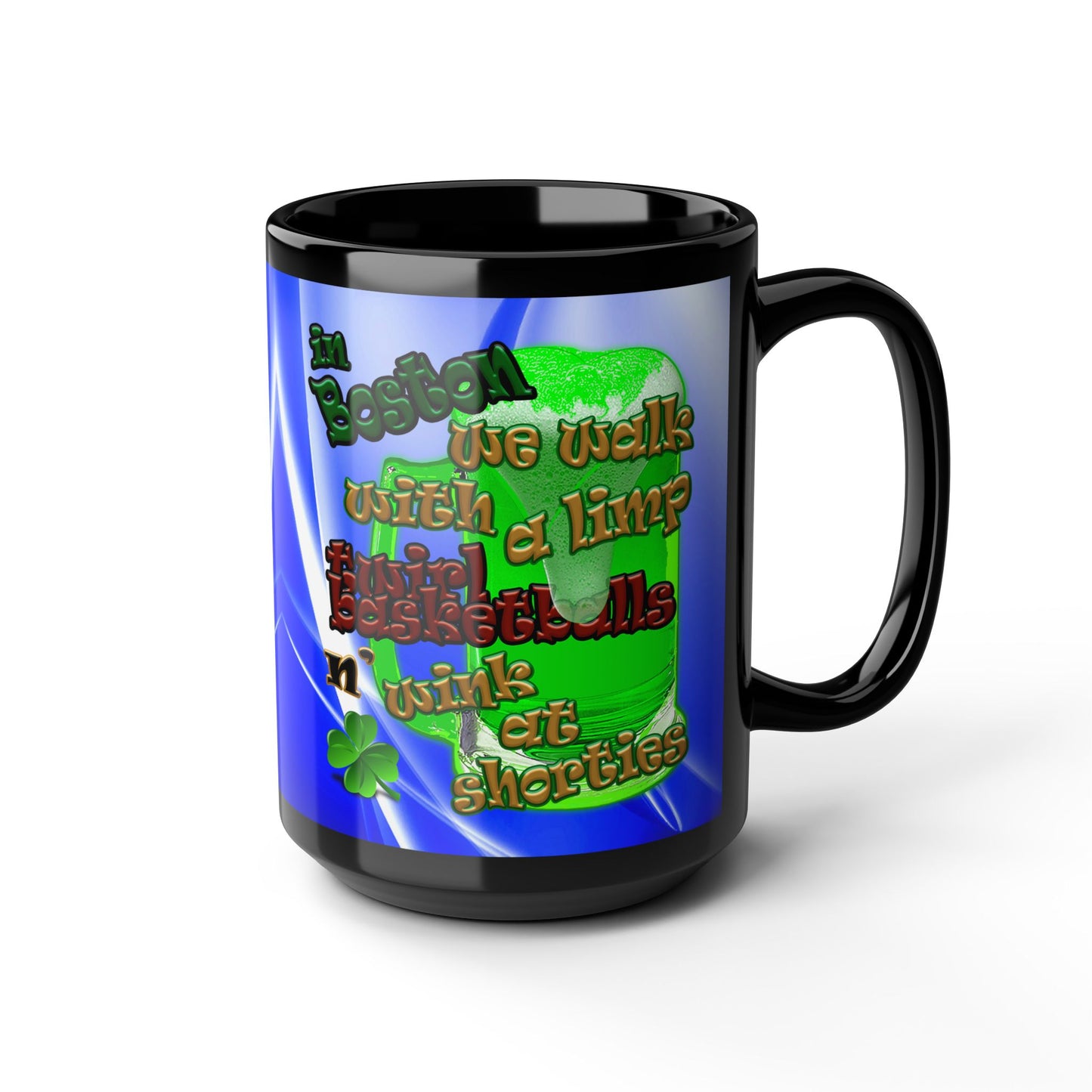 celtics logo - Black Mug (blue-white wave)