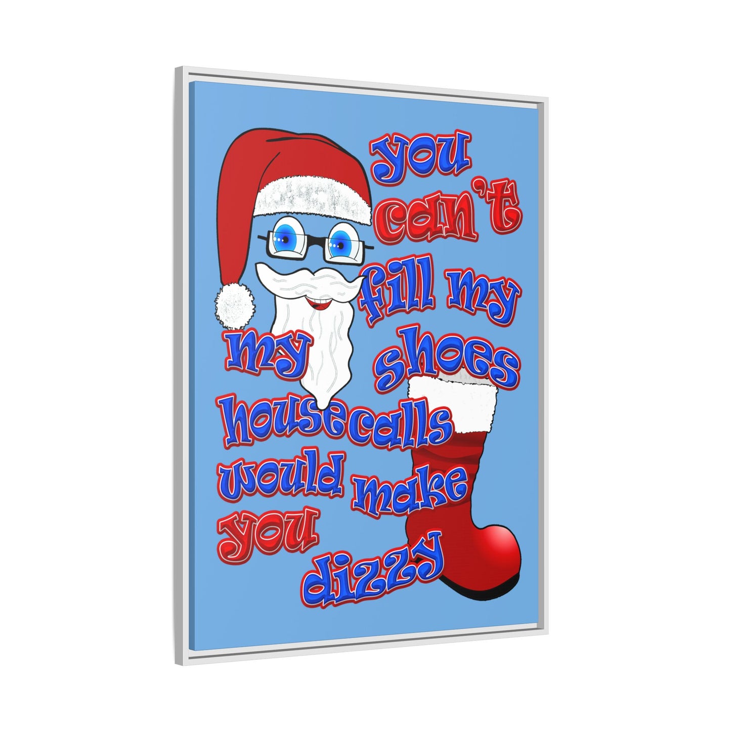 santa's shoes - framed canvas art (light blue)