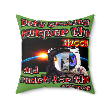 defy conquer reach - Spun Polyester Square Pillow - (green)
