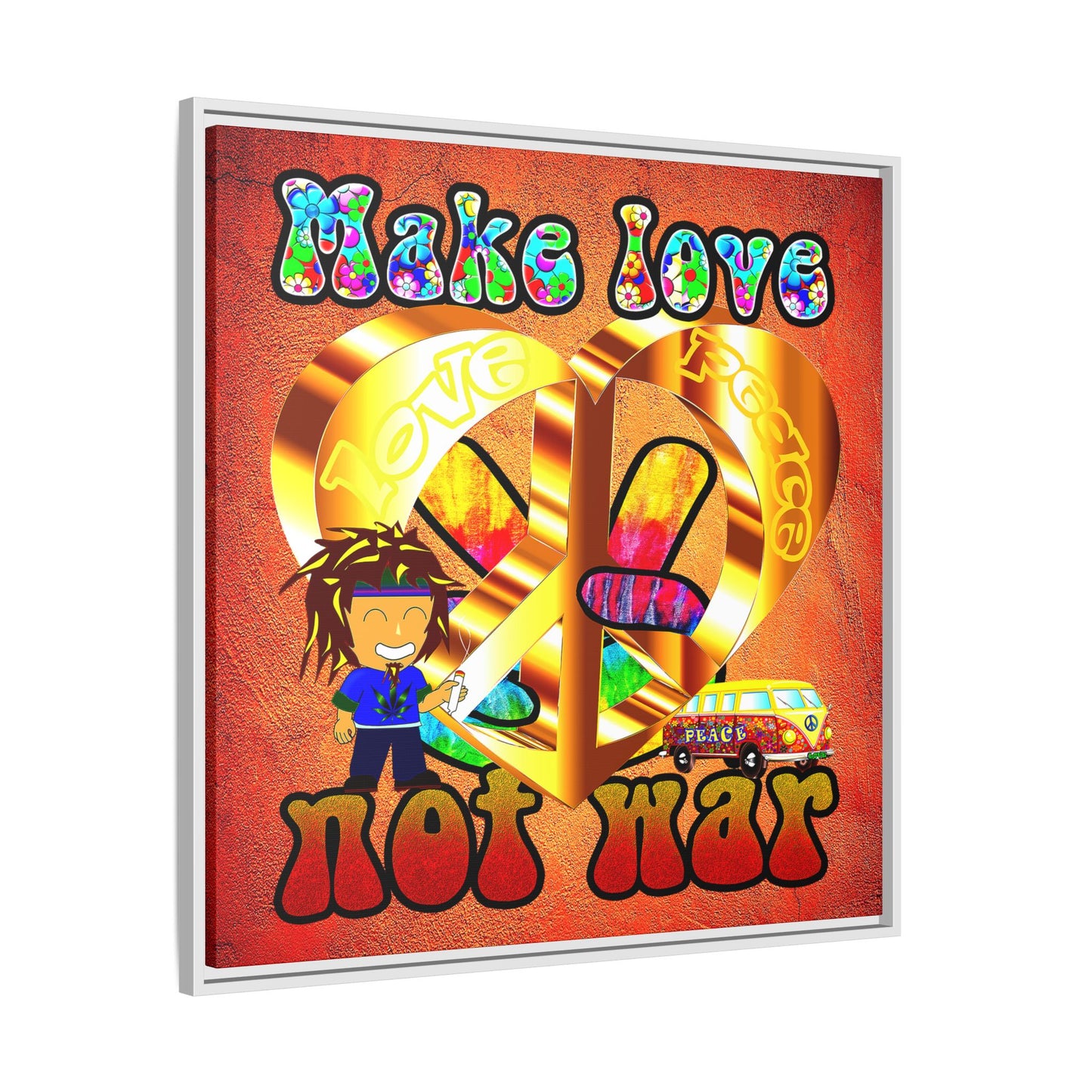 love peace - framed canvas art (burnt orange)